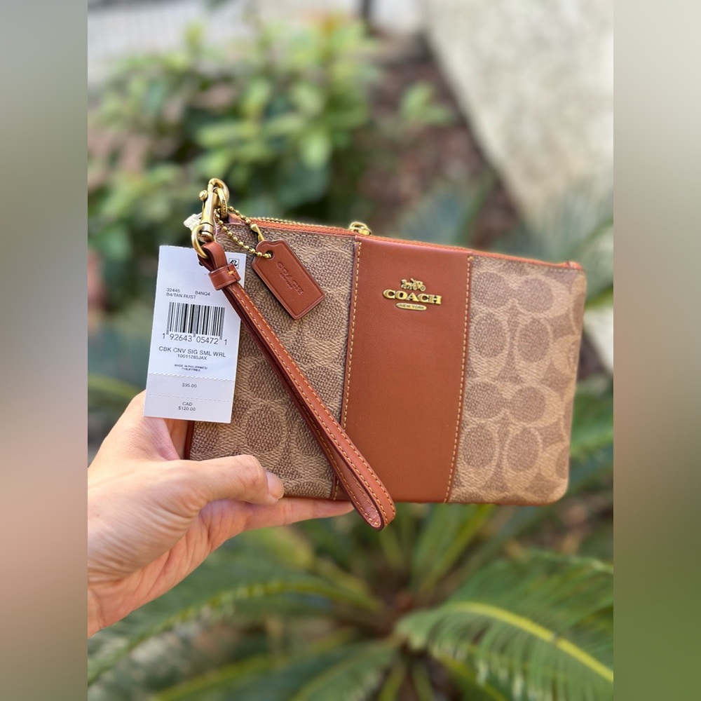 🆕 Coach Wristlet Brand New Rust Brown Small Cute Logo Print Authentic